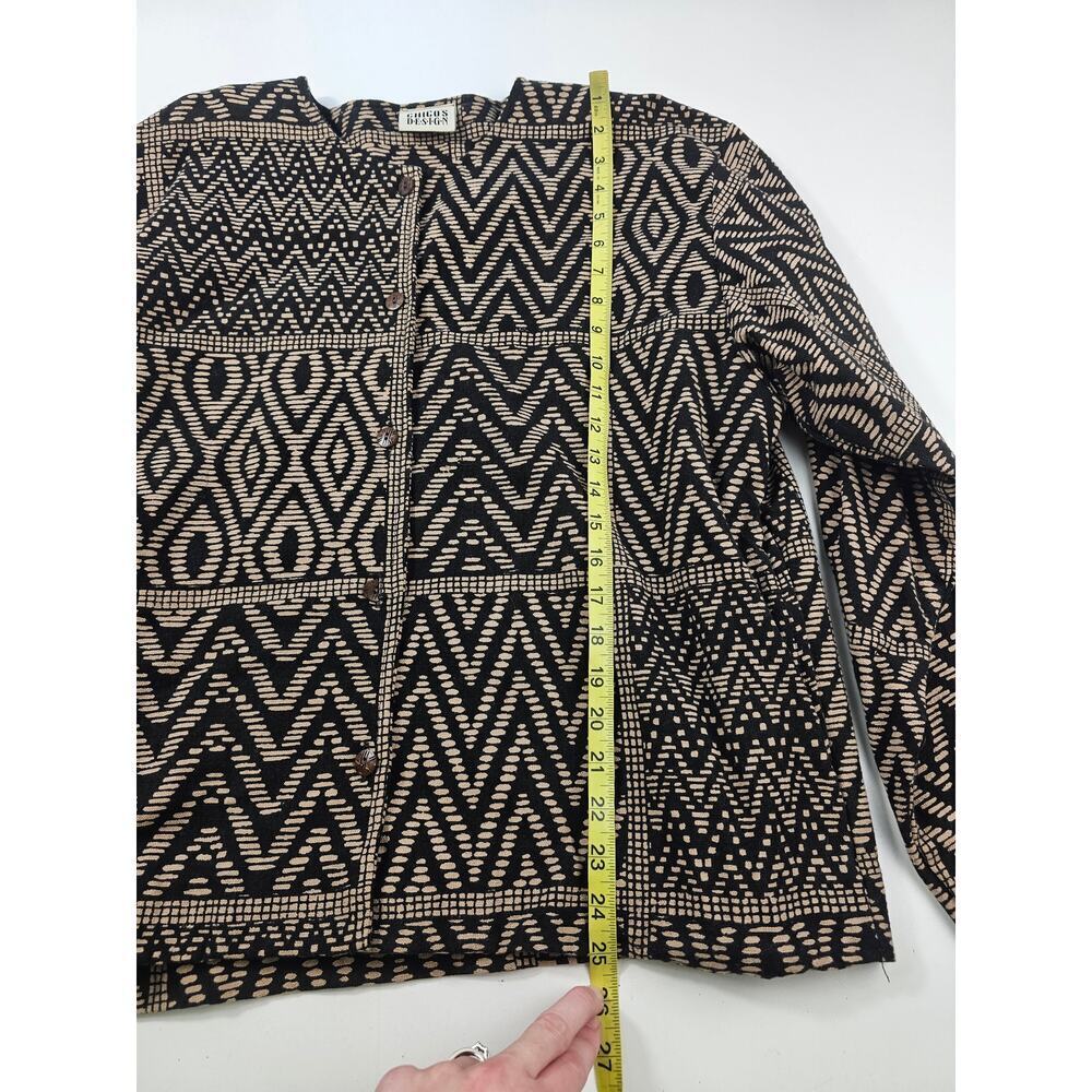Chicos large coatigan heavy twill cotton button front brown black Aztec EUC L - Picture 7 of 8